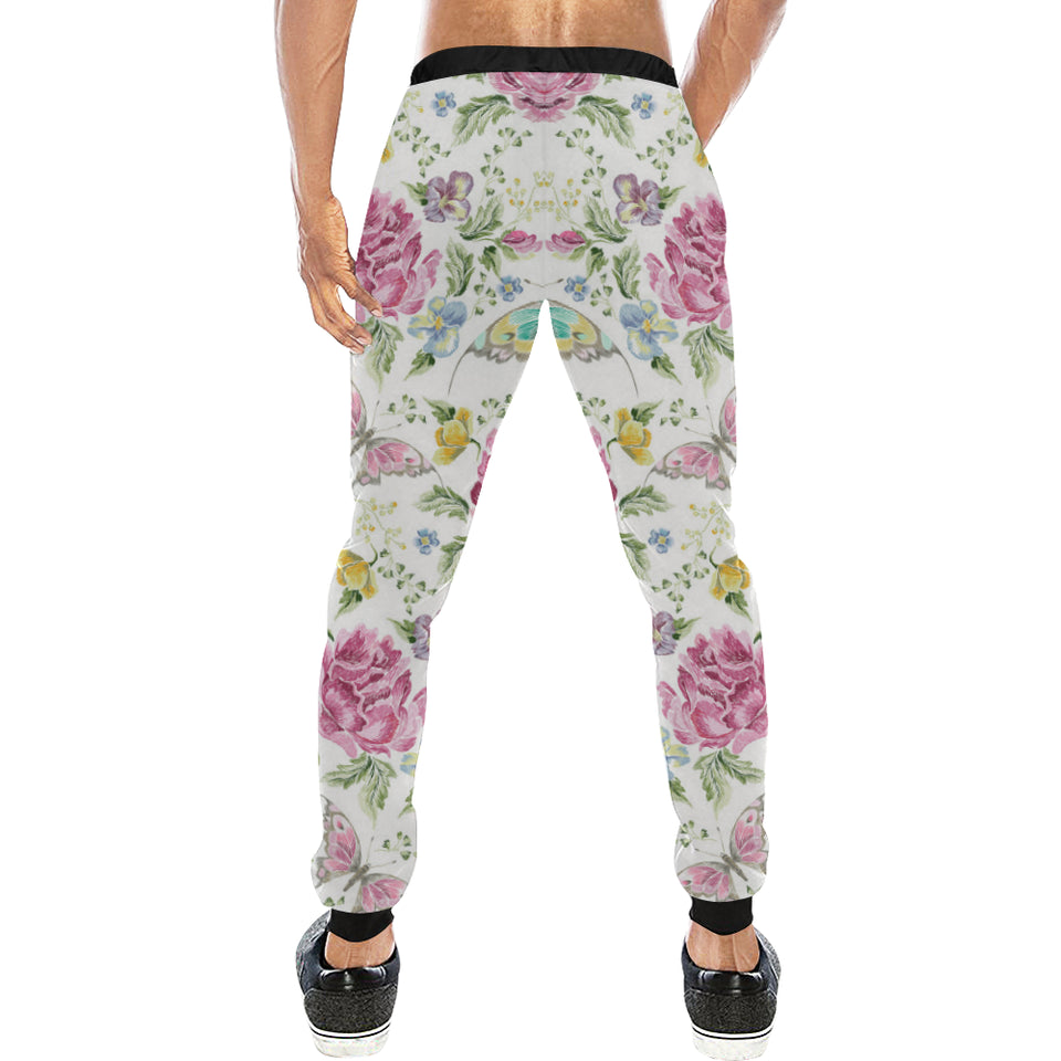Hand drawn butterfly rose Unisex Casual Sweatpants