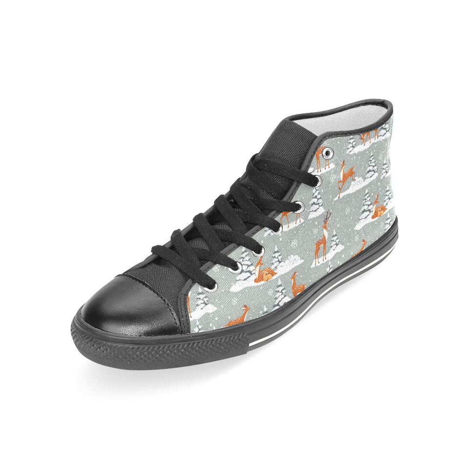 Beautiful deers Winter Christmas Women's High Top Canvas Shoes Black