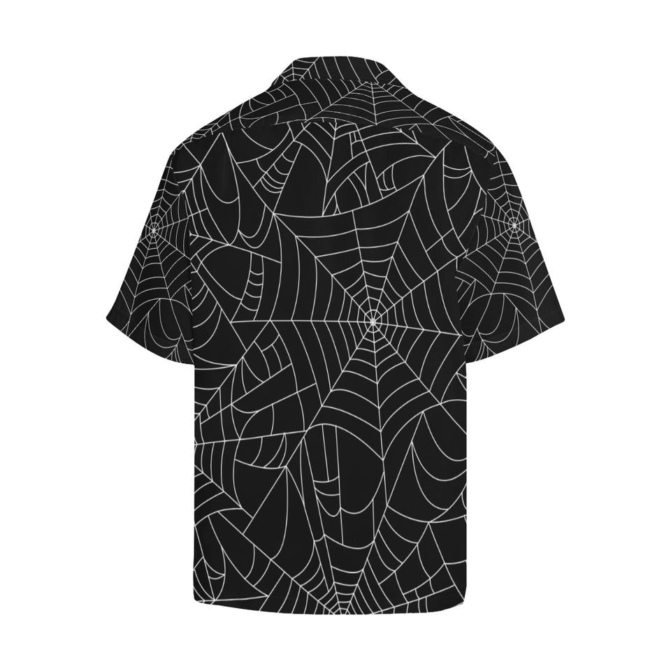 Spider web pattern Black background white cobweb Men's All Over Print Hawaiian Shirt