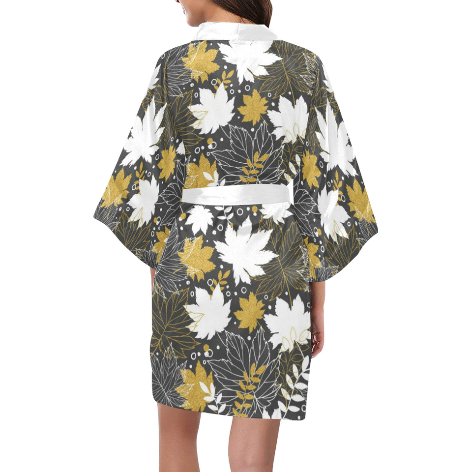 Beautiful gold autumn maple leaf pattern Women's Short Kimono Robe