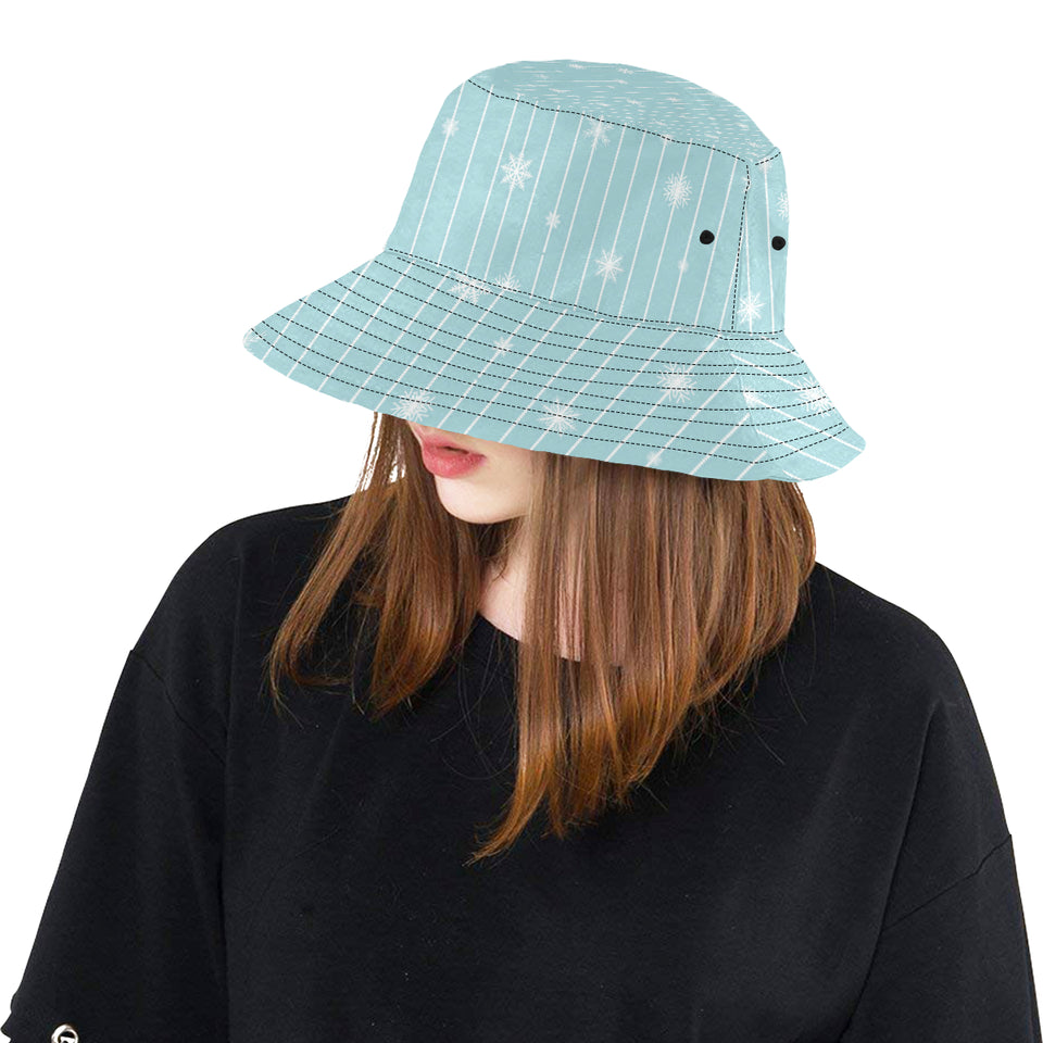 Snowflake pattern blue stripe background Unisex Bucket Hat