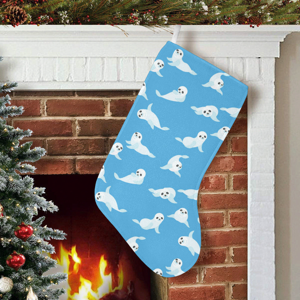 Cute sea lion seal pattern background Christmas Stocking