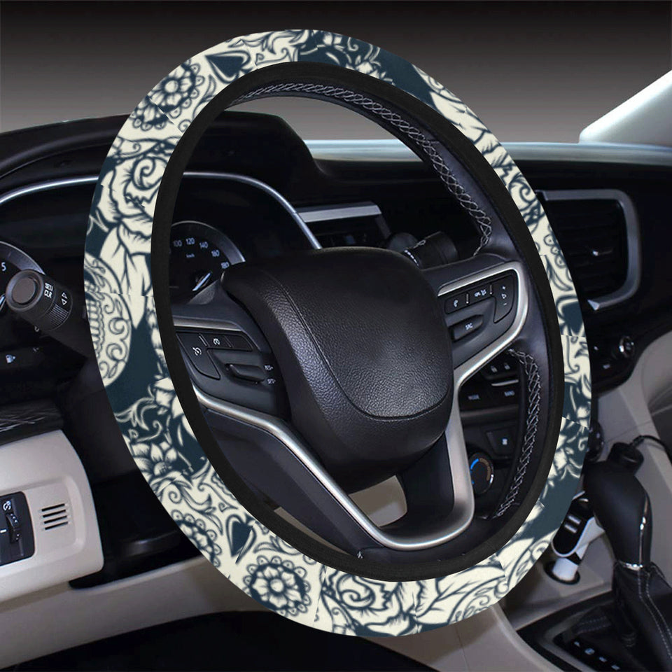 Sugar skull black white pattern Car Steering Wheel Cover