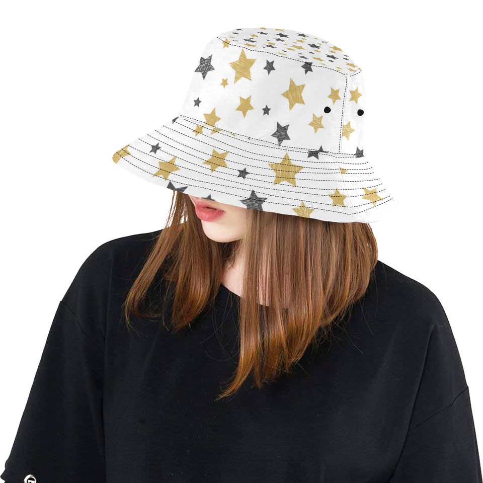 hand drawn gold black star pattern Unisex Bucket Hat