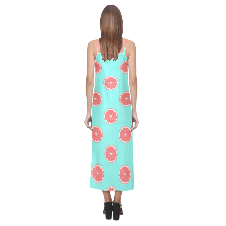 Grapefruit green background V-Neck Open Fork Long Dress