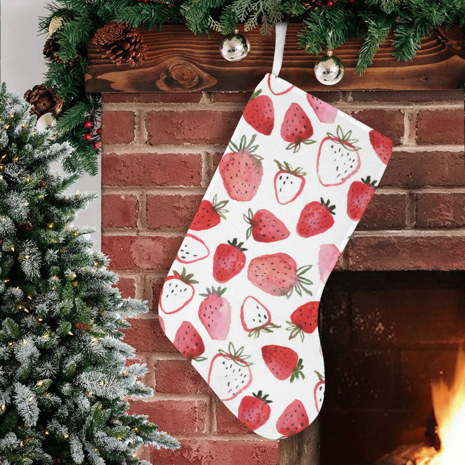 watercolor hand drawn beautiful strawberry pattern Christmas Stocking