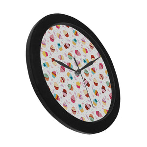 Cake cupcake design pattern Elegant Black Wall Clock