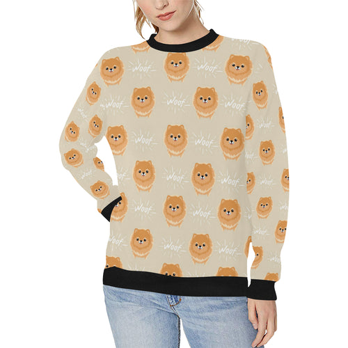 Cute brown pomeranian puppy on blue Women's Crew Neck Sweatshirt