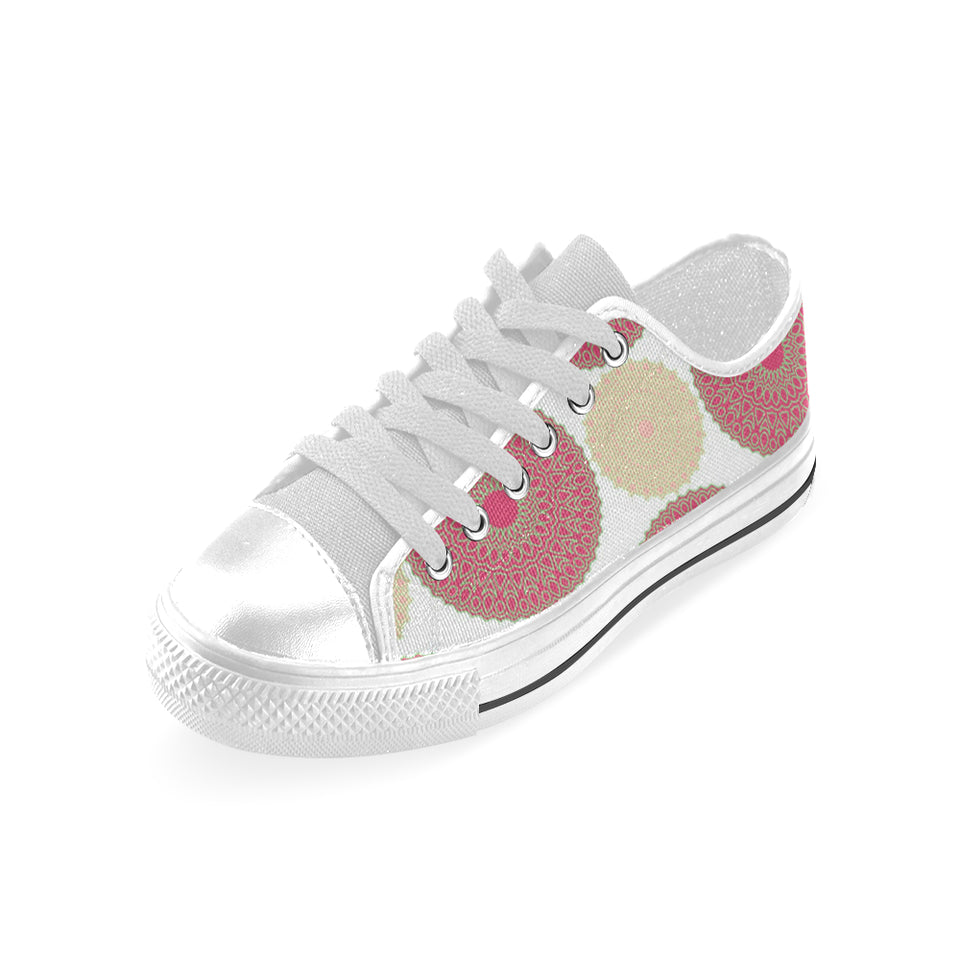 Circle indian pattern Men's Low Top Canvas Shoes White
