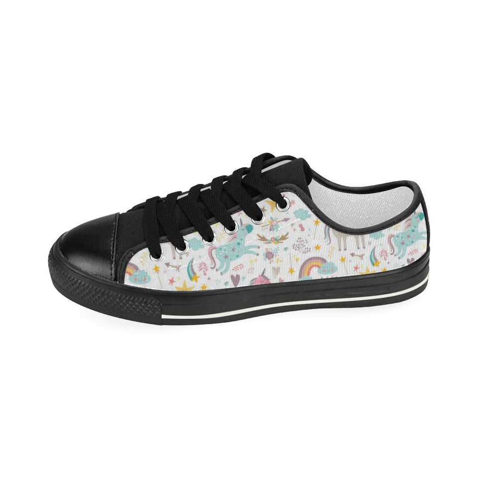 Colorful unicorn pattern Kids' Boys' Girls' Low Top Canvas Shoes Black