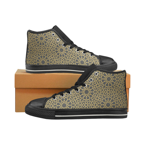 arabic star gold pattern Men's High Top Canvas Shoes Black