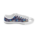 Blue japanese pattern cloud wave flower Men's Low Top Canvas Shoes White