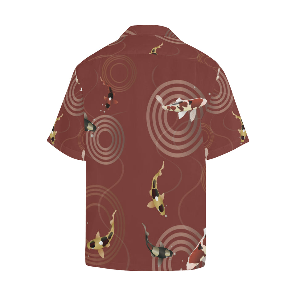 Fancy Carp red background Men's All Over Print Hawaiian Shirt