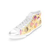 cake cupcake heart cherry pattern Women's High Top Canvas Canvas Shoes White