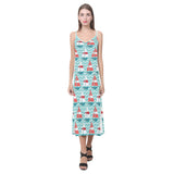 Red White sailboat wave background V-Neck Open Fork Long Dress