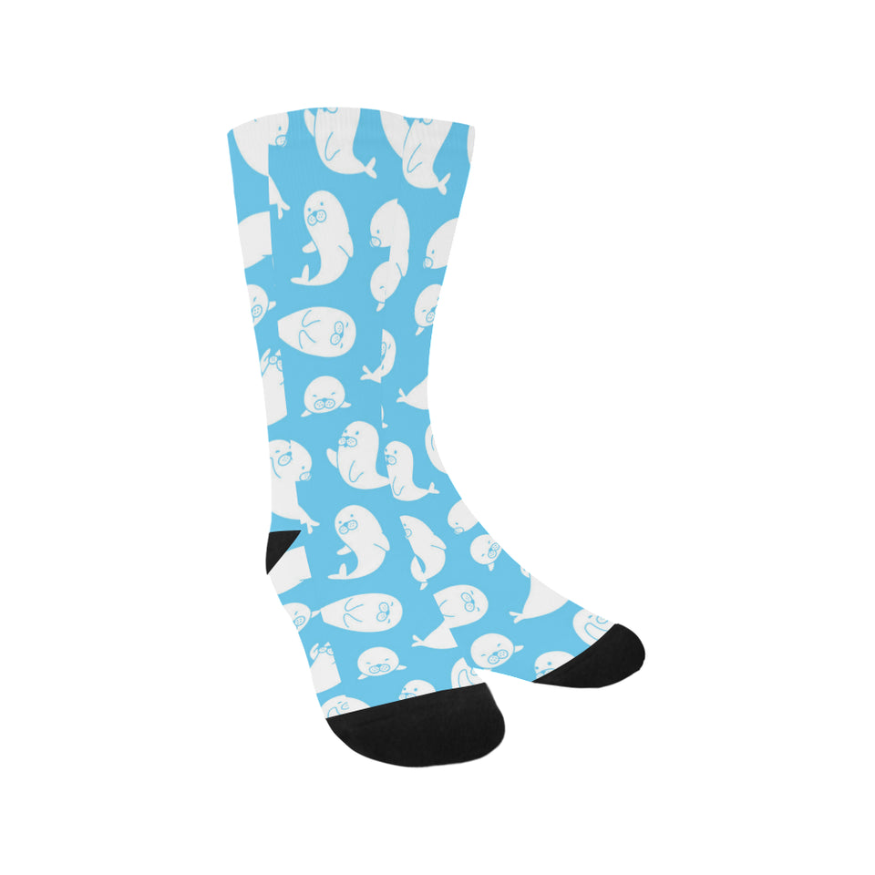 Cute white sea lion seals pattern Crew Socks