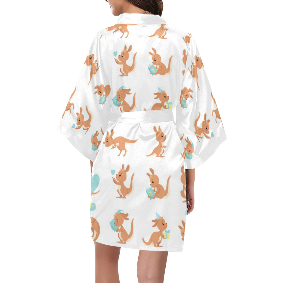 Cute Kangaroo pattern Women's Short Kimono Robe