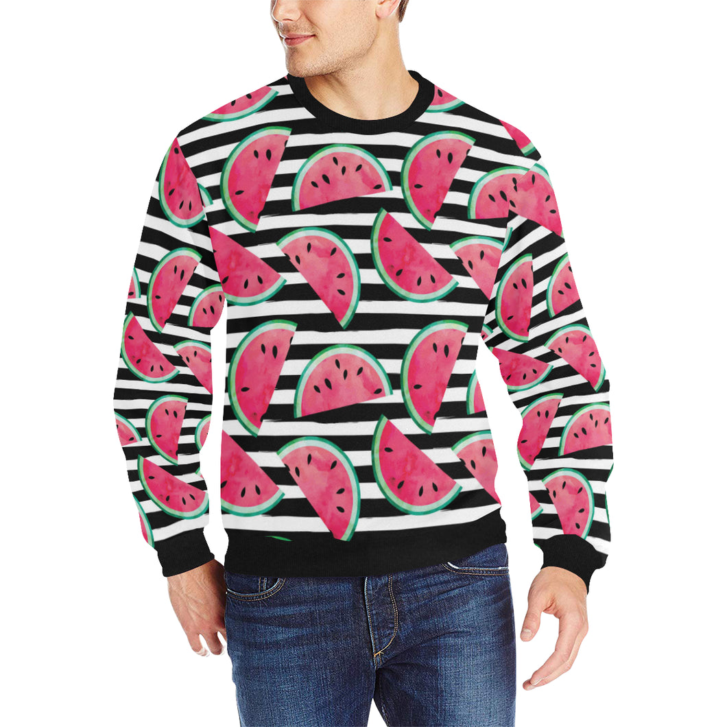 Watercolor paint textured watermelon pieces Men's Crew Neck Sweatshirt