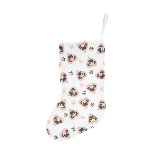 Cute pugs pink heart paw pattern Christmas Stocking