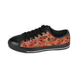 Fire flame pattern Men's Low Top Canvas Shoes Black