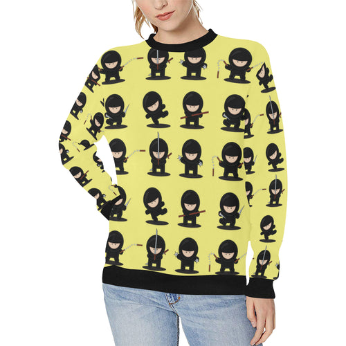 Cute ninja yellow background Women's Crew Neck Sweatshirt
