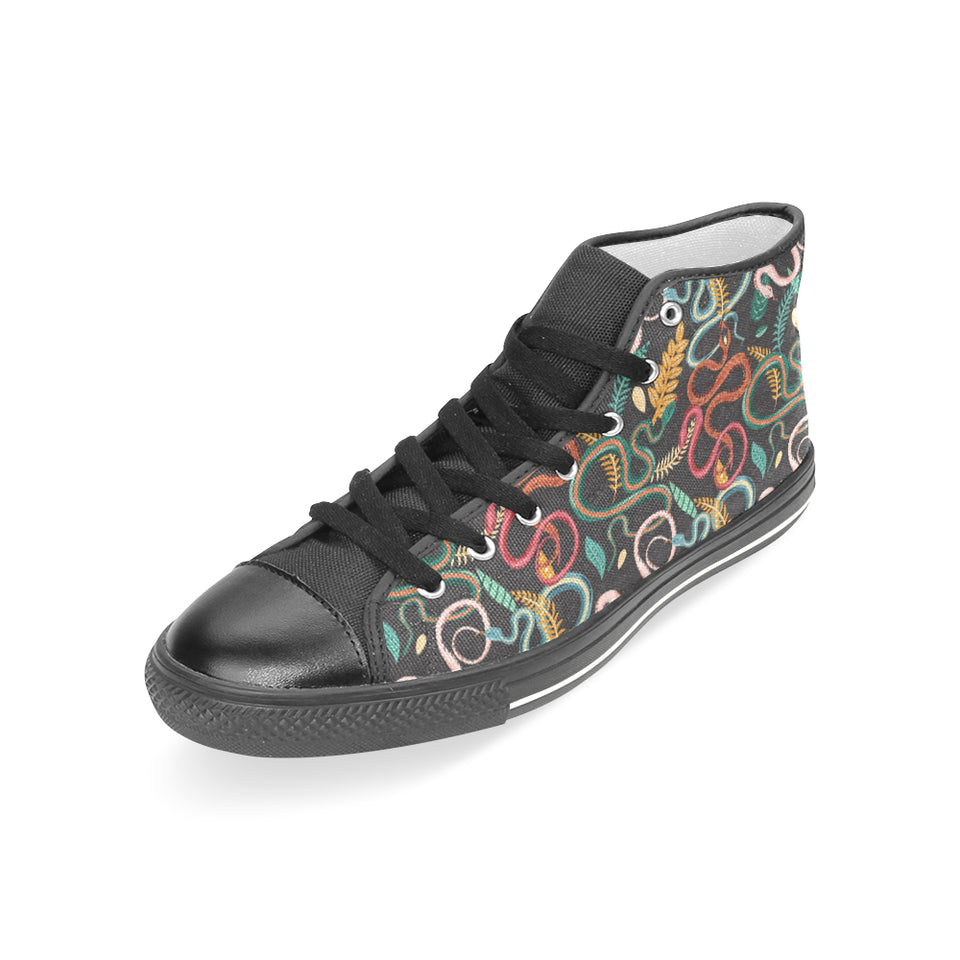 Colorful snake plant pattern Women's High Top Canvas Shoes Black