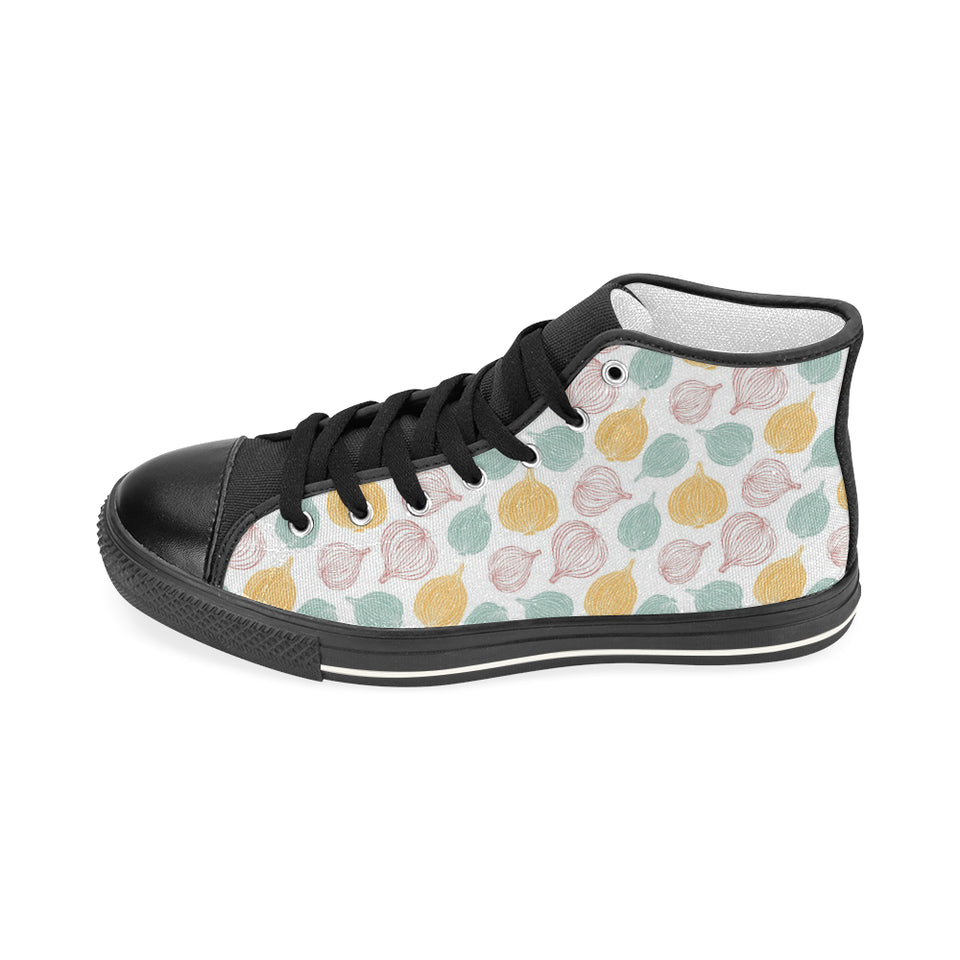 colorful onions white background Women's High Top Canvas Shoes Black