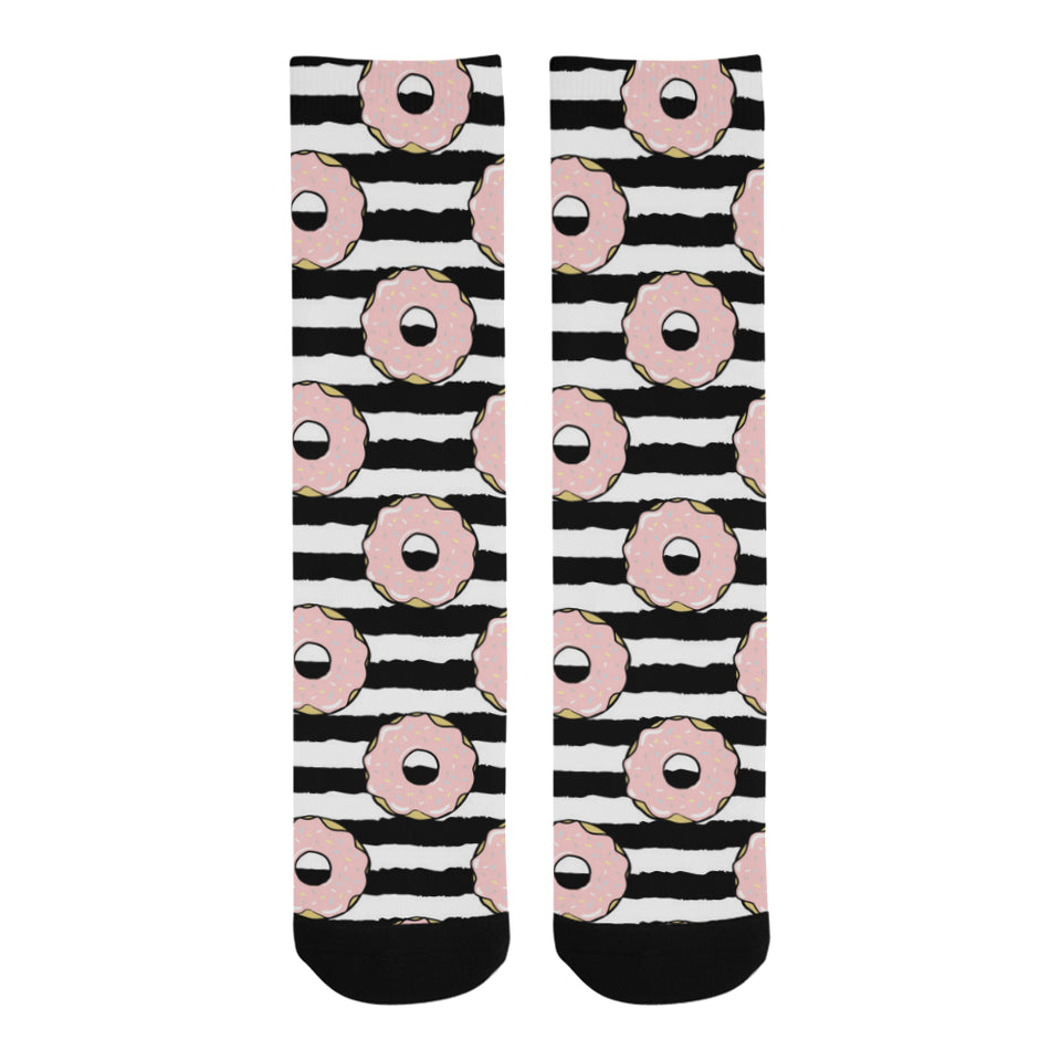 Donuts pink icing striped pattern Crew Socks