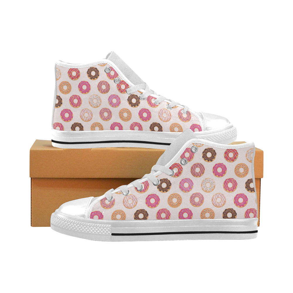 Colorful donut pattern Men's High Top Canvas Shoes White