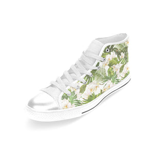 White orchid flower tropical leaves pattern Women's High Top Canvas Shoes White
