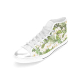 White orchid flower tropical leaves pattern Women's High Top Canvas Shoes White