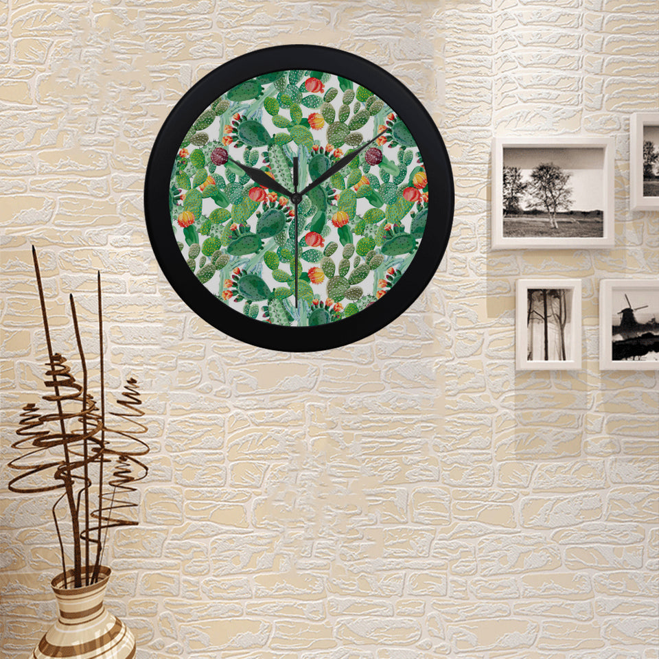 Cactus design pattern copy Elegant Black Wall Clock