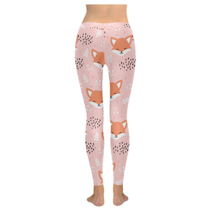 Cute fox pattern pink background Women's Legging Fulfilled In US