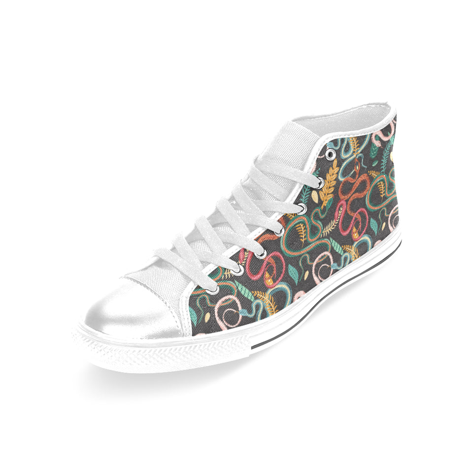 Colorful snake plant pattern Women's High Top Canvas Shoes White