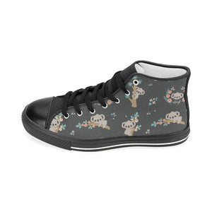 Cute koala pattern Women's High Top Canvas Shoes Black