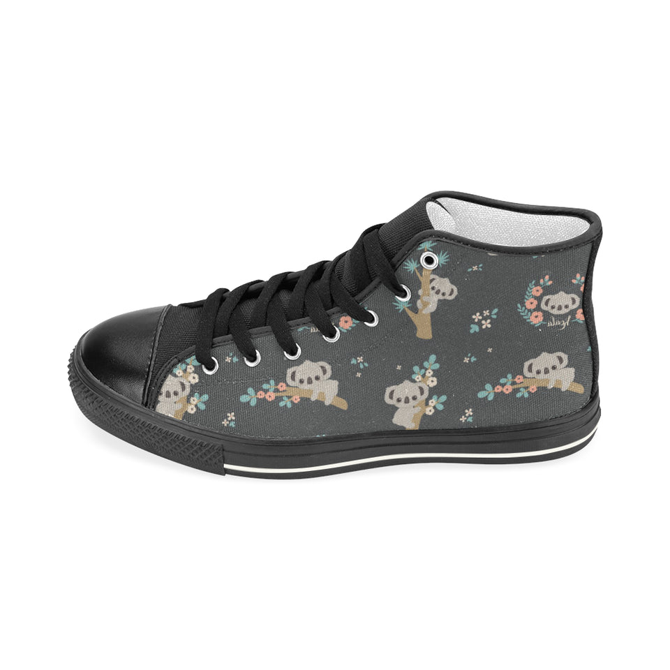 Cute koala pattern Women's High Top Canvas Shoes Black