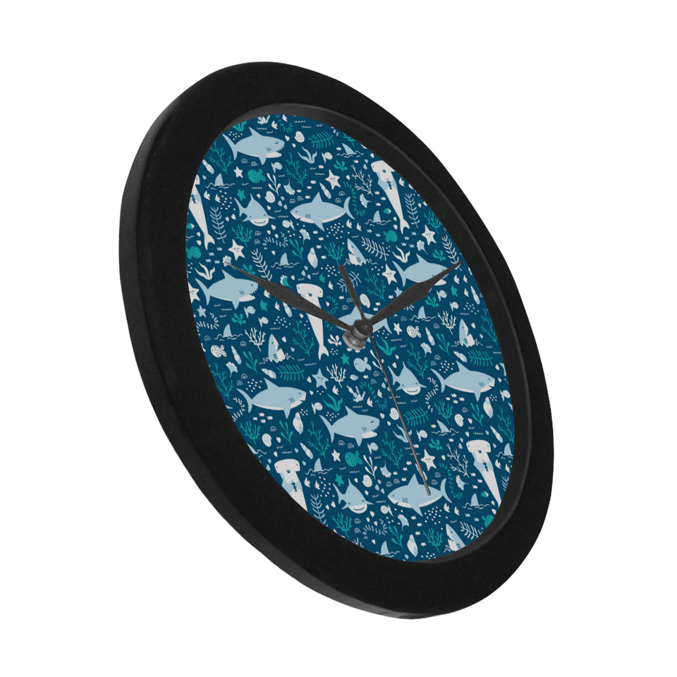 Cute shark pattern Elegant Black Wall Clock