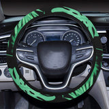 heliconia flower palm monstera leaves black backgr Car Steering Wheel Cover