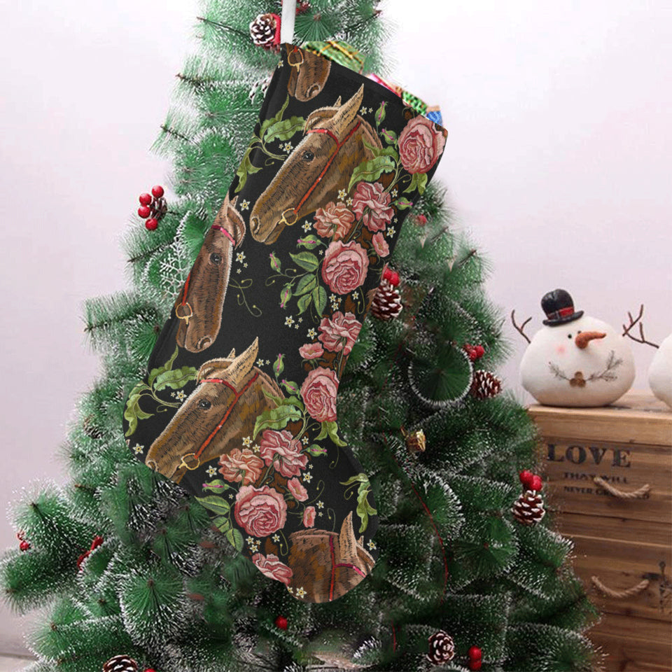 Horse head wild roses pattern Christmas Stocking