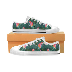 Parrot Palm tree leaves flower hibiscus pattern Men's Low Top Shoes White