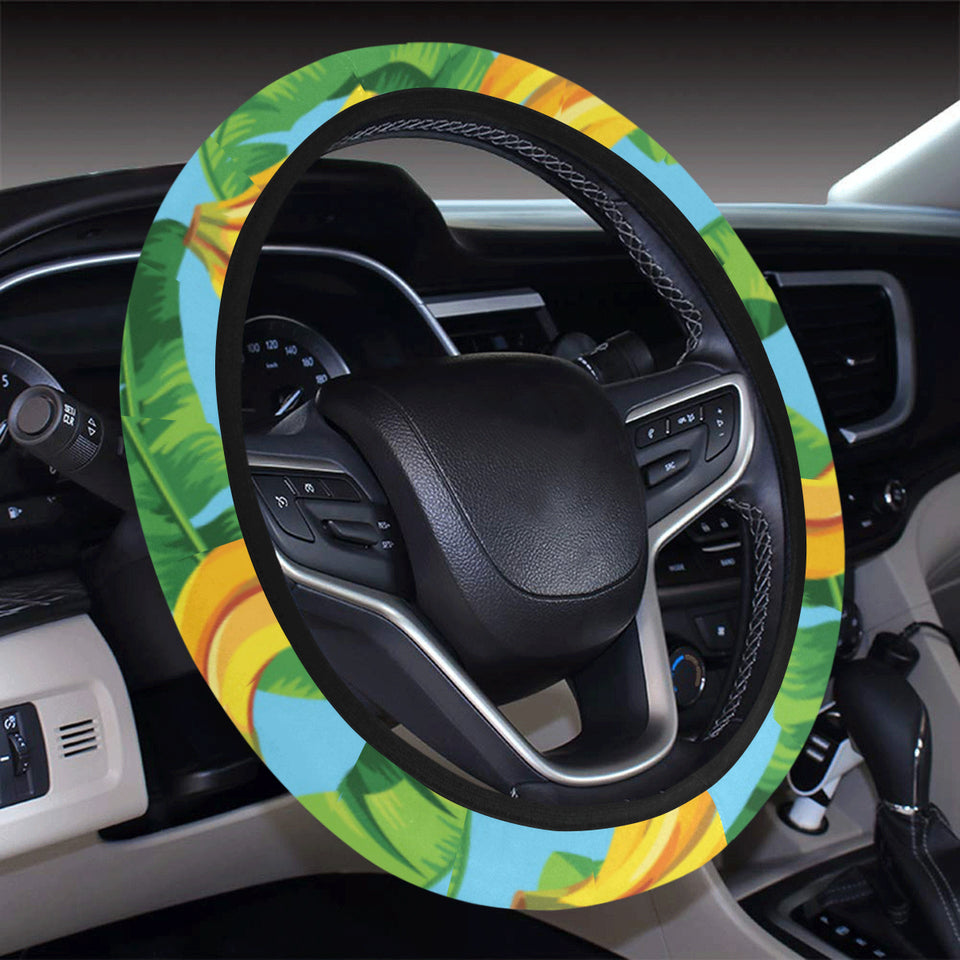 banana leaves banana design pattern Car Steering Wheel Cover