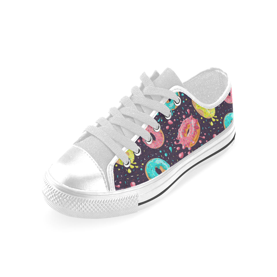 Colorful donut glaze pattern Men's Low Top Canvas Shoes White