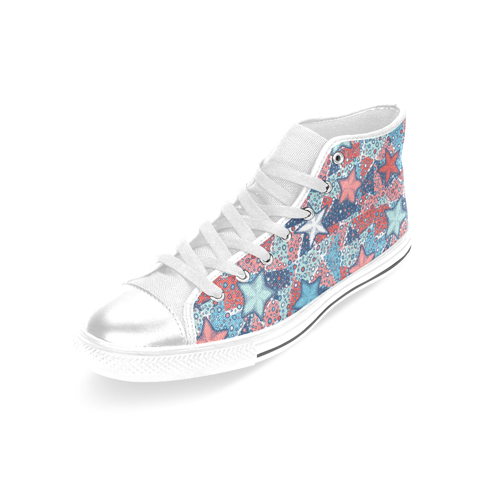 Hand drawn colorful starfish Women's High Top Canvas Shoes White