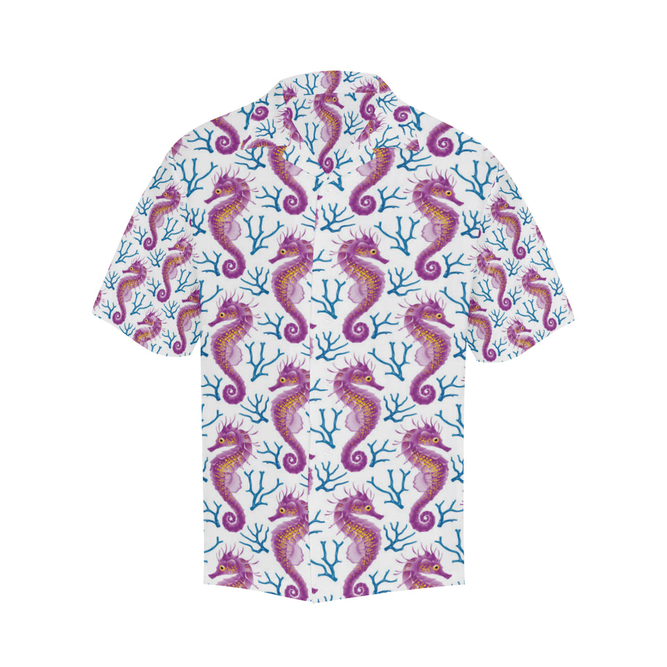 Purple seahorse blue coral pattern Men's All Over Print Hawaiian Shirt