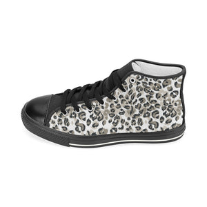 Leopard skin print pattern Women's High Top Canvas Shoes Black
