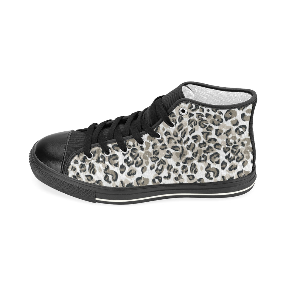 Leopard skin print pattern Women's High Top Canvas Shoes Black