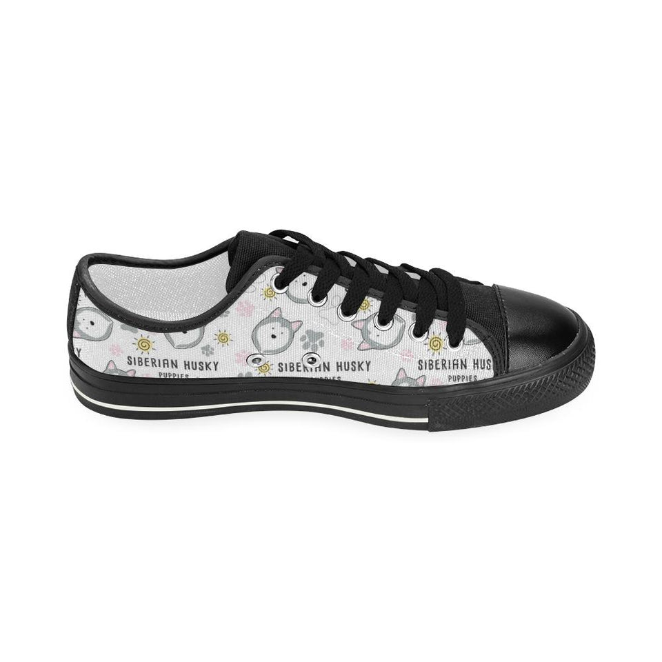 Siberian Husky design pattern Kids' Boys' Girls' Low Top Canvas Shoes Black