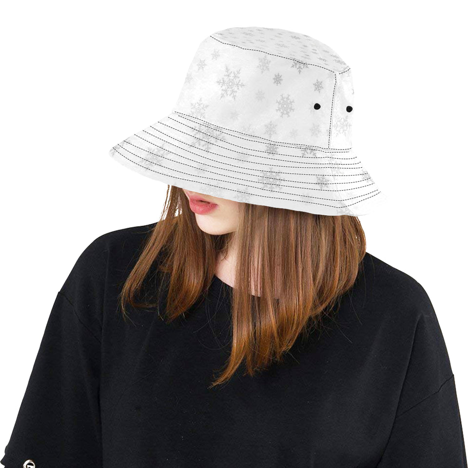Snowflake pattern white background Unisex Bucket Hat