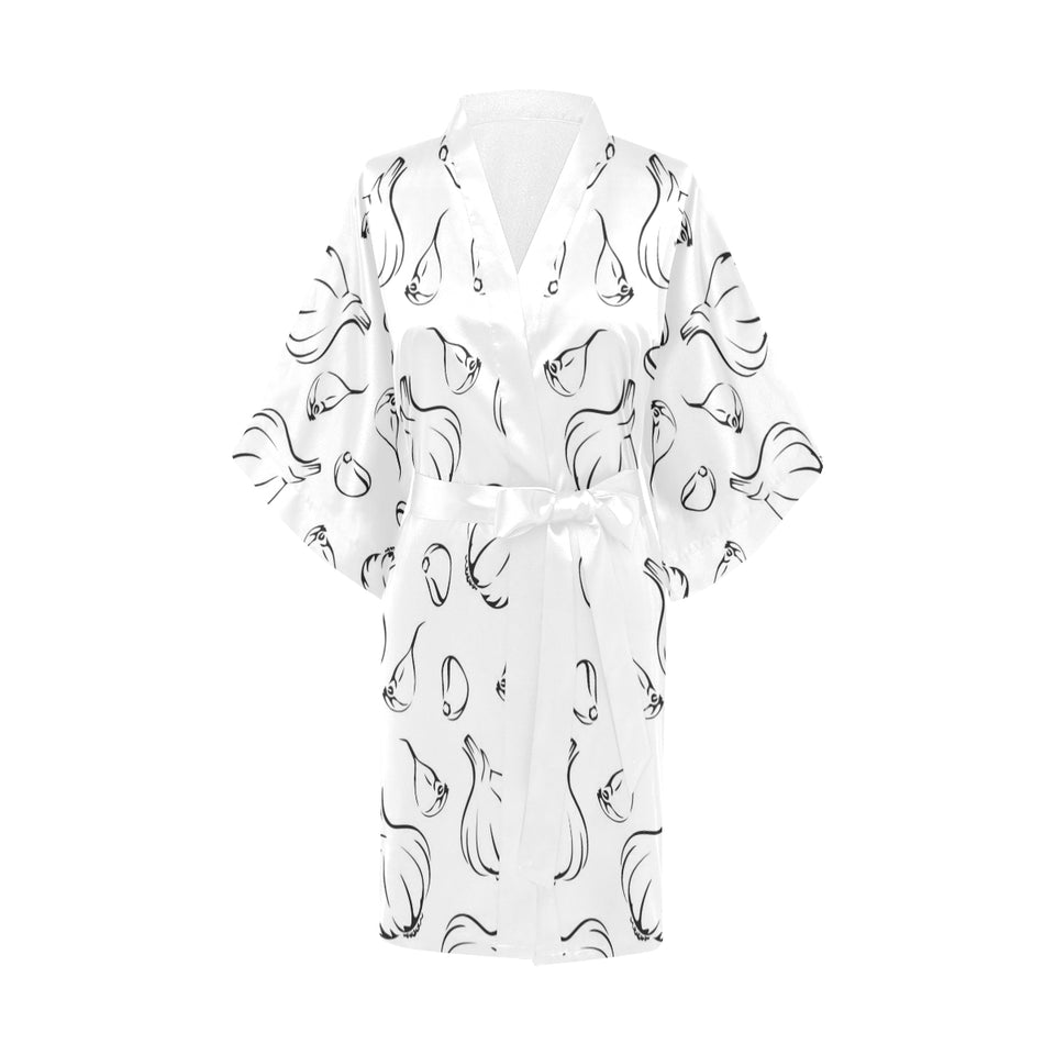 Garlic pattern black white Women's Short Kimono Robe