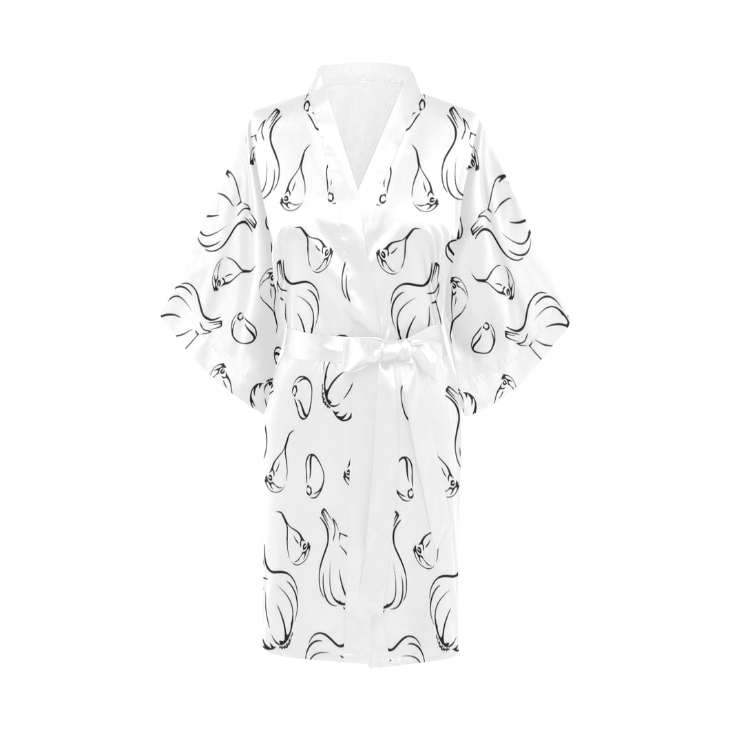 Garlic pattern black white Women's Short Kimono Robe